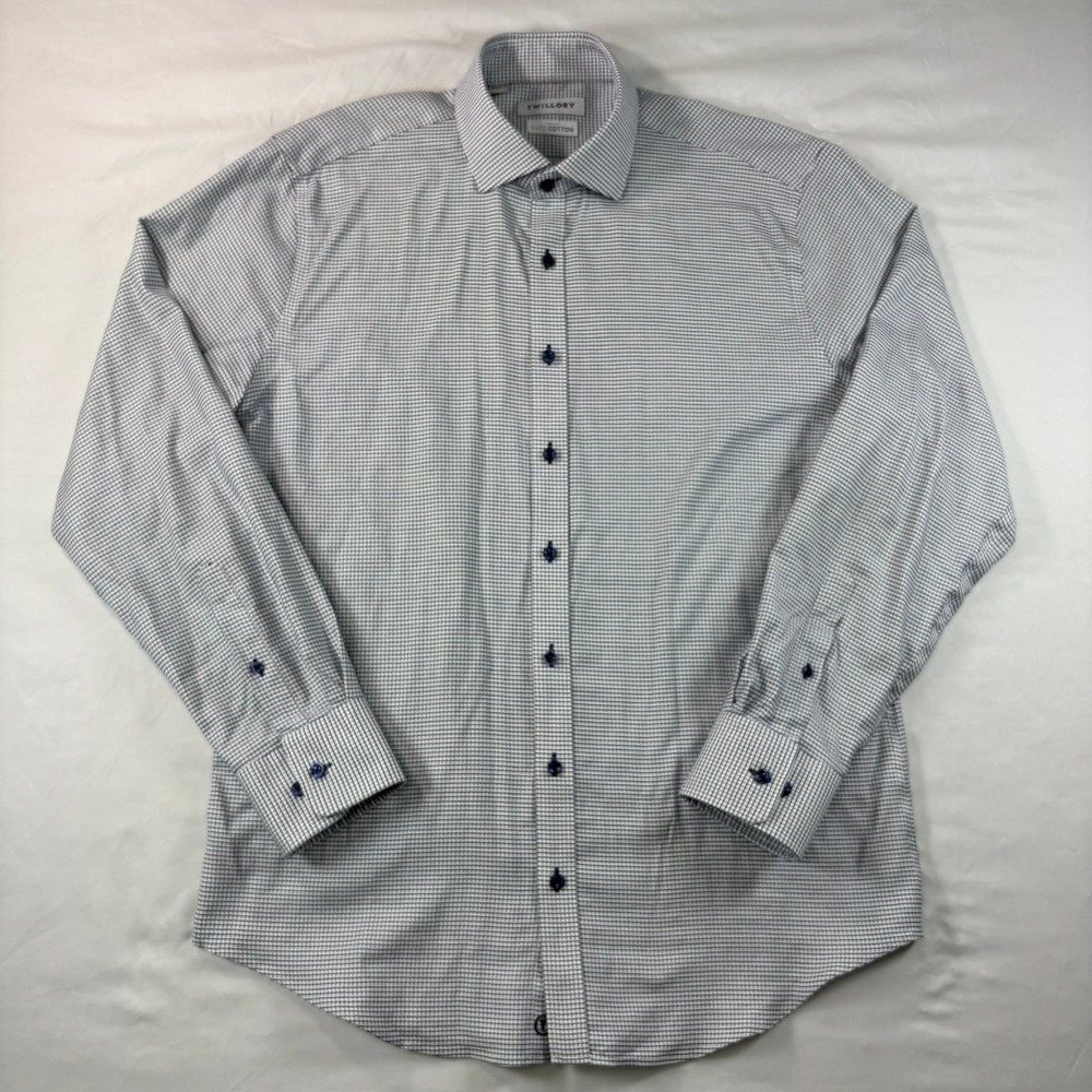 Twillory Dress Shirt Mens 16.5 34/35 Non-Iron Safe Cotton Blue White Tailored